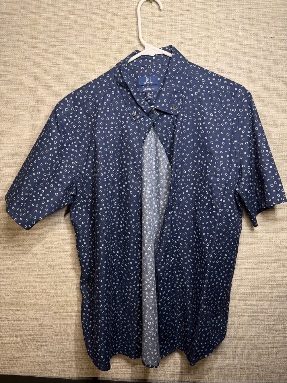 George Navy Short-Sleeve Button-Down Shirt with White Dot Print